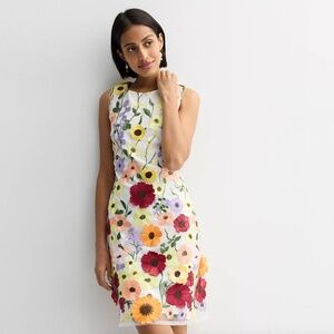 Nicole Miller White Floral Mini Dress with Multi-Color Flowers size 14